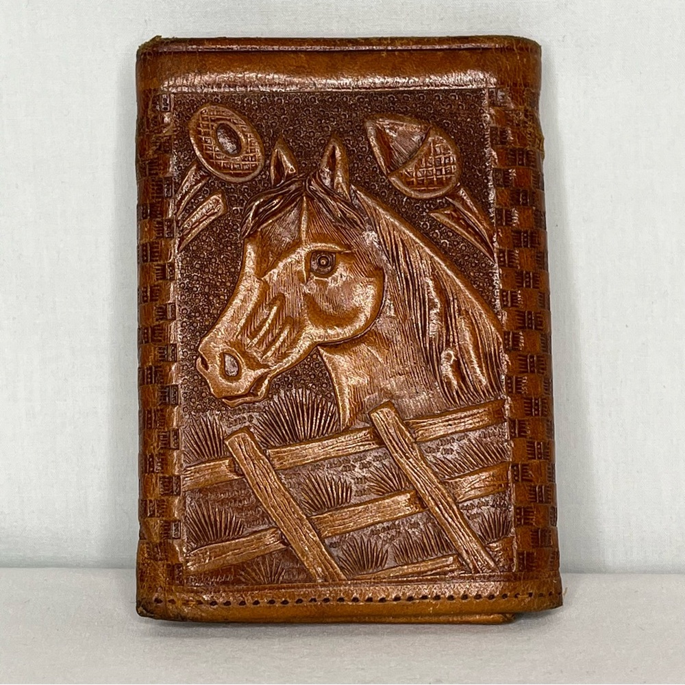 Horse Embossed Genuine Leather Brown Bifold Wallet. Made in Mexico